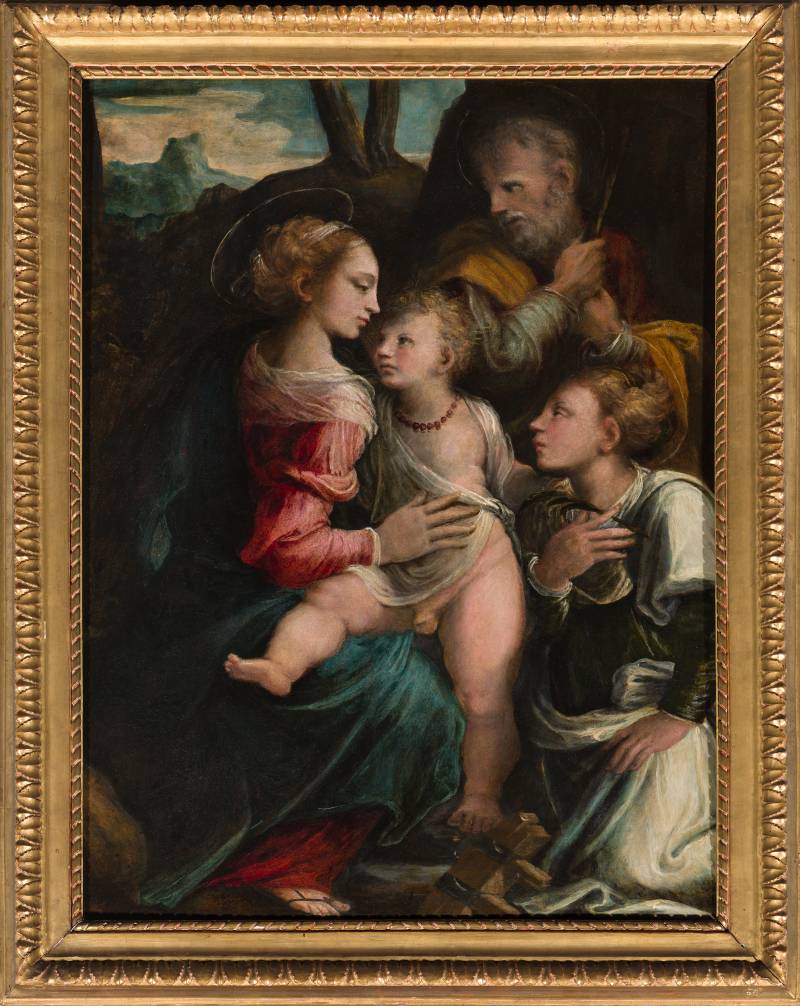 Biagio Pupini  (documentato a Bologna tra il 1504 e il 1551), Sacra Famiglia con Santa Caterina d&rsquo;Alessandria