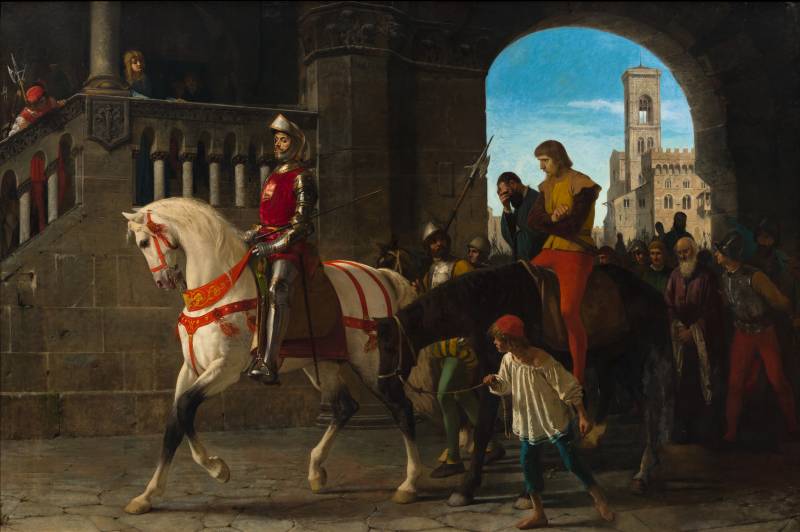 Tito Conti (Firenze 1842-1924), Gualtieri di Brienne conduce al patibolo Giovanni di Bernardo Medici e Guglielmo Altoviti